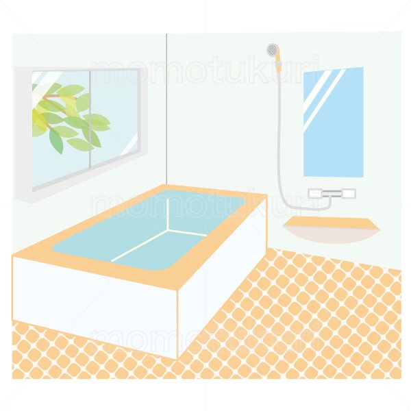 99円から390円素材sozai お風呂 浴室 シャワールーム バスルーム のイラスト オレンジ色