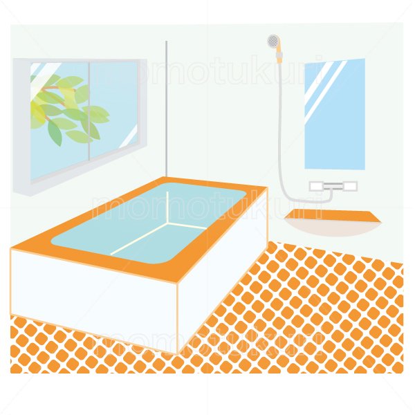 お風呂（浴室　シャワールーム　バスルーム）のイラスト　オレンジ色　3