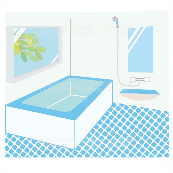 お風呂（浴室　シャワールーム　バスルーム）のイラスト　水色　2