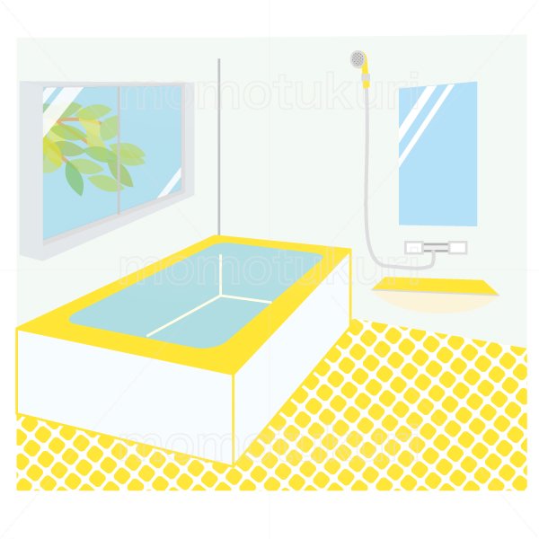 お風呂（浴室　シャワールーム　バスルーム）のイラスト　黄色　オレンジ