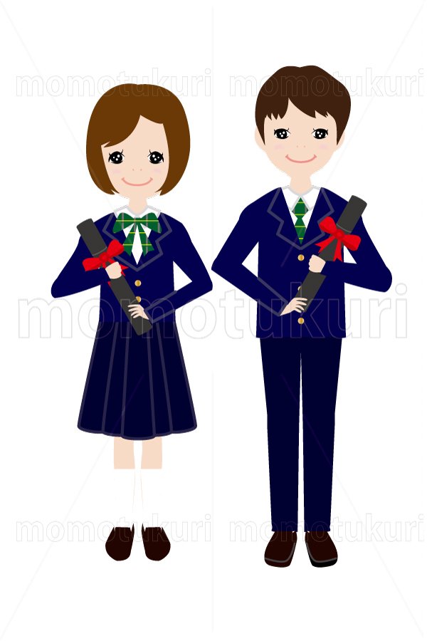 99円から390円素材sozai 卒業証書を持った制服を着た男の子と女の子のイラスト 2