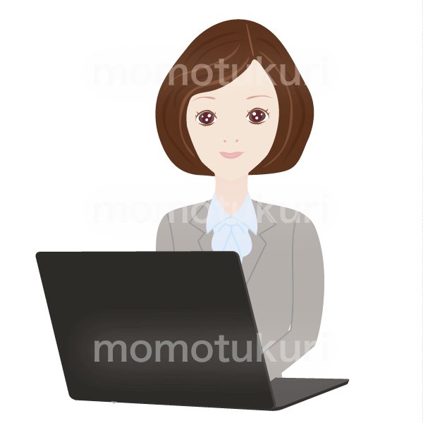 女性　パソコンで仕事をするOL　ビジネス（仕事）上半身　イラスト 