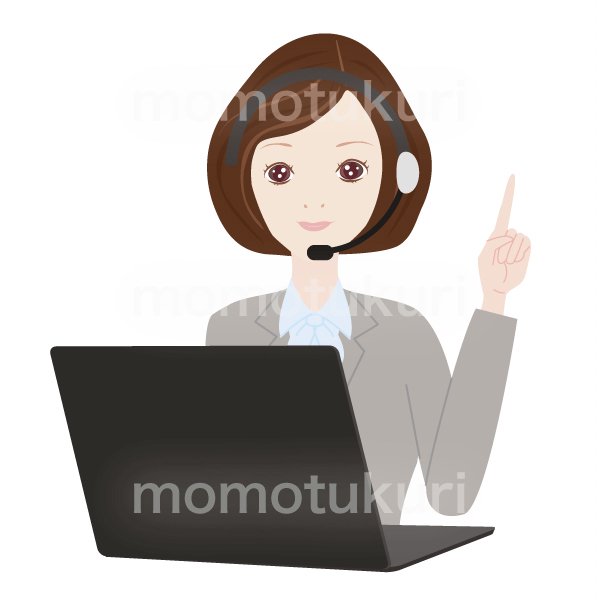 コールセンターの女性　パソコンで仕事をするOL　ポイント　チェック　こちら　おススメ（おすすめ）ビジネス（仕事）上半身　イラスト 