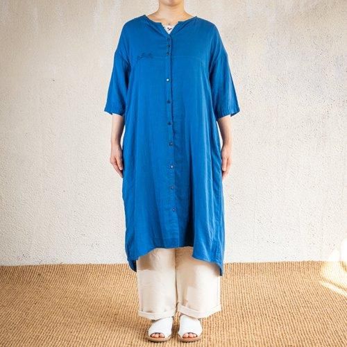 ダブルガーゼ シサム ノーカラーワンピース