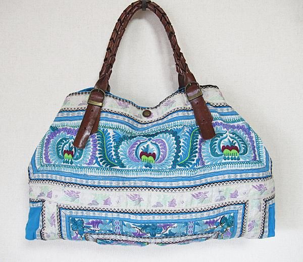 ★ 一点物 未使用 ★ アジア 少数民族 刺繍 古布 ショルダーバッグ ピンク モン族ヴィンテージバッグ 472 - アジア雑貨店ワルンチャンプール