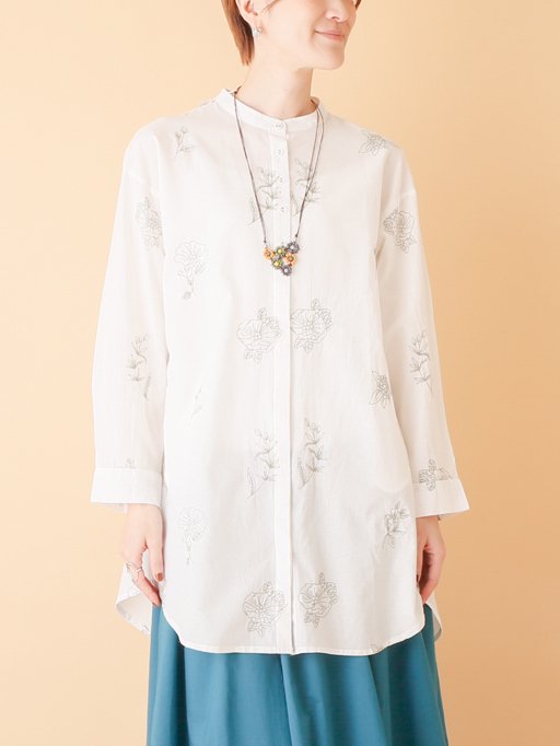 ロングシャツ ボタニカル刺繍 - アジア雑貨店ワルンチャンプール