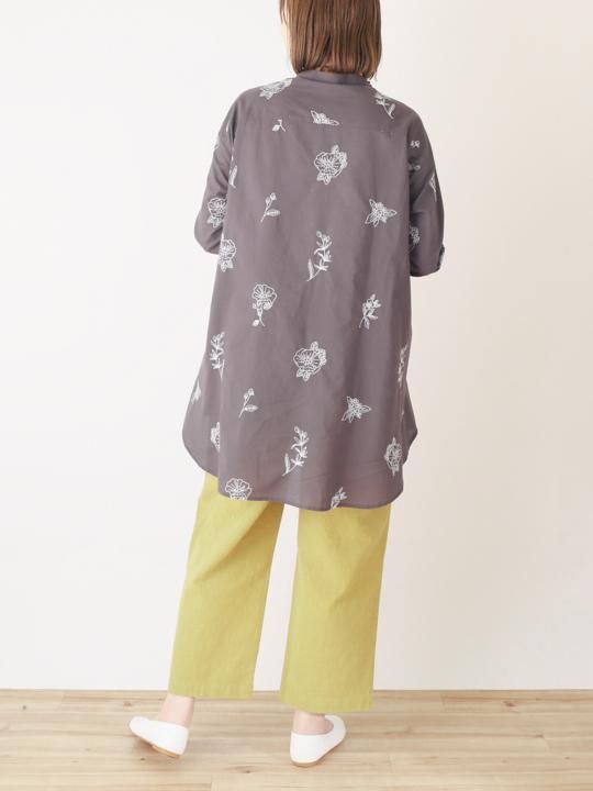ロングシャツ ボタニカル刺繍 - アジア雑貨店ワルンチャンプール ロングシャツ ボタニカル刺繍 - アジア雑貨店ワルンチャンプール