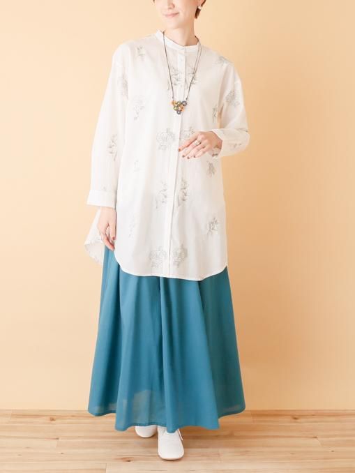 ロングシャツ ボタニカル刺繍 - アジア雑貨店ワルンチャンプール ロングシャツ ボタニカル刺繍 - アジア雑貨店ワルンチャンプール
