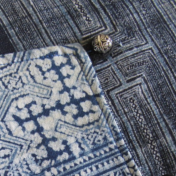 モン族藍染ろうけつ染めジャケット手織り布コットンヘンプ