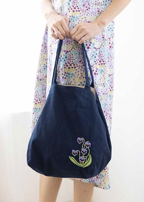 「高評価！」注目のレビュ 手刺繍アジャスタブルバッグ | アジア雑貨店ワルン - スミレ トートバッグ