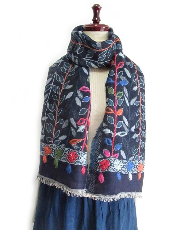 ウール 手刺繍ショール【カシミール直輸入】和装 羽織 ウール 手刺繍ショール【カシミール直輸入】和装 羽織