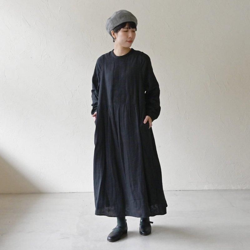 ダブルガーゼ ペッパー手刺繍ピンタック ワンピース シサム工房 sisam フェアトレード