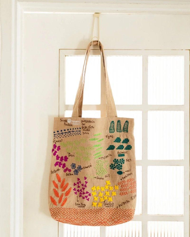 手刺繍トートバッグ|ベージュ系 - アジア雑貨店ワルンチャン