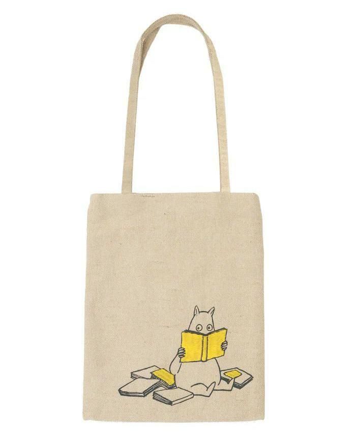ムーミンシリーズ プリント手刺繍トートバッグ 本を読むムーミントロール ピープルツリー フェアトレード