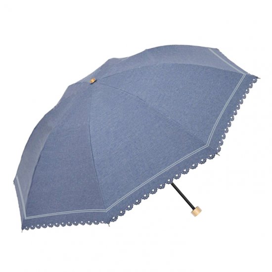 ウォーターフロント Waterfront 折りたたみ傘 軽量 デニムボーダーパラソル 遮光遮熱 晴雨兼用傘