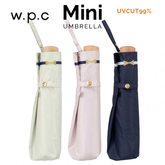Wpc 日傘 遮光遮熱傘 折りたたみ傘 晴雨兼用傘 遮光軽量 ラインリボン刺繍 mini w.p.c ワールドパーティー