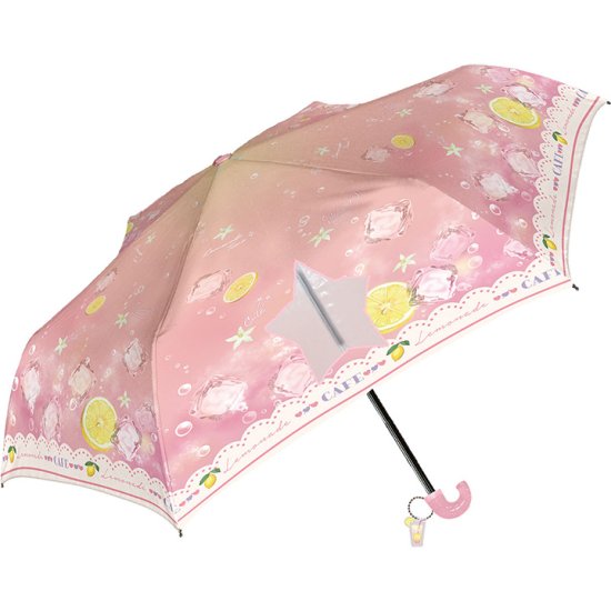 折りたたみ傘 かわいい子供用 女の子 軽量 ラメ入り曲がり手元 チャーム付 レモネード 子供用記念品