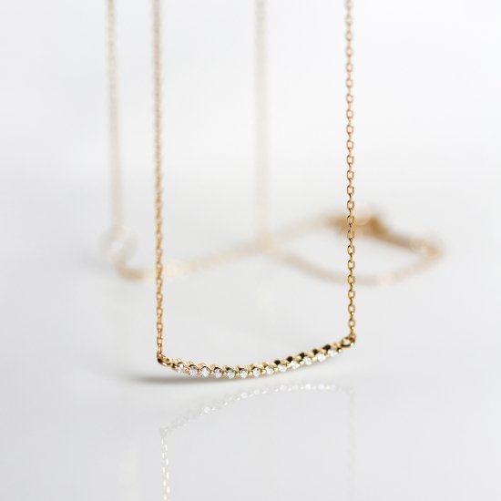 Tiny Diamond Curved Bar Necklace | K10YG 