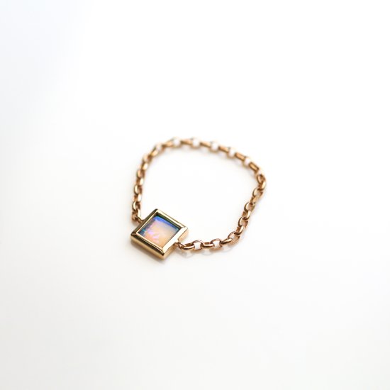 Square Opal Chain Ring | K10YG