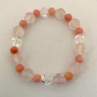 天然石ブレスレット　１６ｃｍ　ピンクオパール・ローズクォーツ・水晶