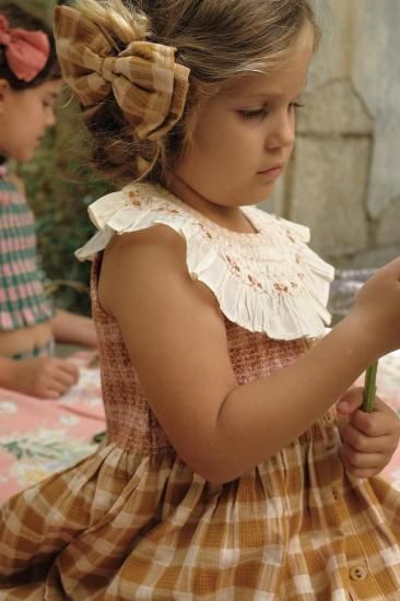 ワンピース Bonjour Diary Ibiza top + hair clip 6y Bonjour Ibiza top with Hair Clip - Caramel honeycomb check - LILY