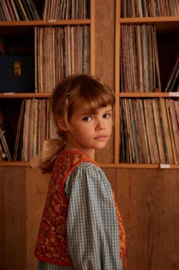 美品　Apolina Iris smock picninc check 5-7Y Apolina Cece Smock Dress - Tablecheck Marine - LILY SOURIRE