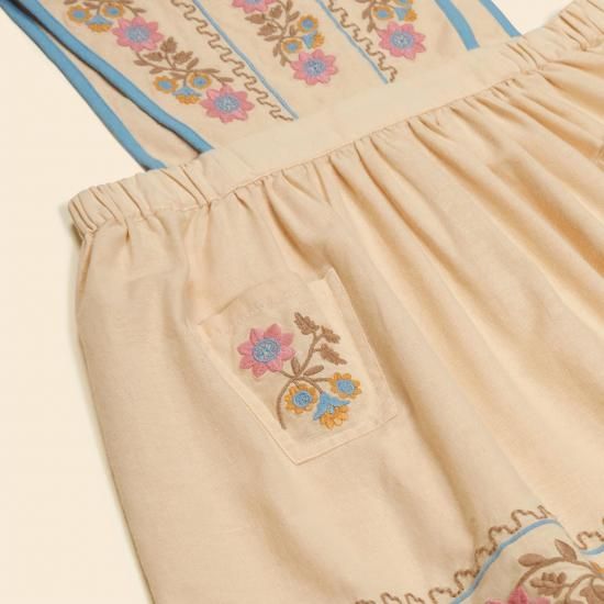 Apolina Ursina Embroidered Pinafore - Cashew - LILY SOURIRE