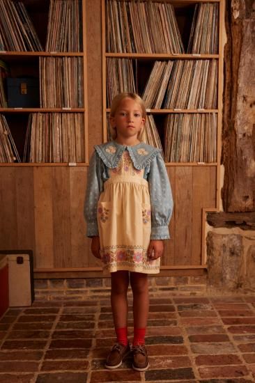 Apolina Ursina Embroidered Pinafore - Cashew - LILY SOURIRE