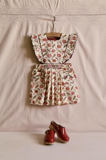 【美品】Bonjour NEW APRON DRESS 2/3y Bonjour Apron dress tapestry pink stripe print - LILY