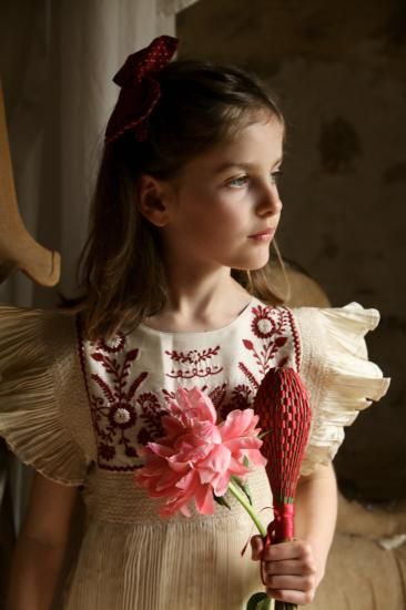 新品♡ bonjour skirt dress ＆scarf 8Y♡ Bonjour Dress pleated ivory taffetas - LILY SOURIRE 子供服