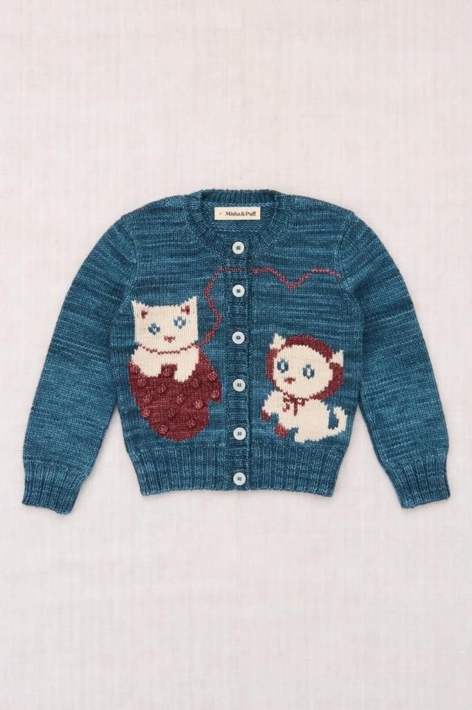 Misha and Puff Three Little Kittens Cardigan - Blue Smoke - LILY