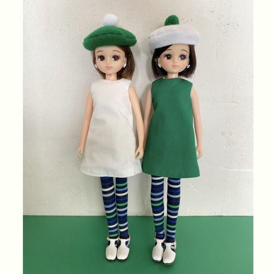 リカちゃん服 ボーダーワンピース2点セット① 受注製作】グリーンor