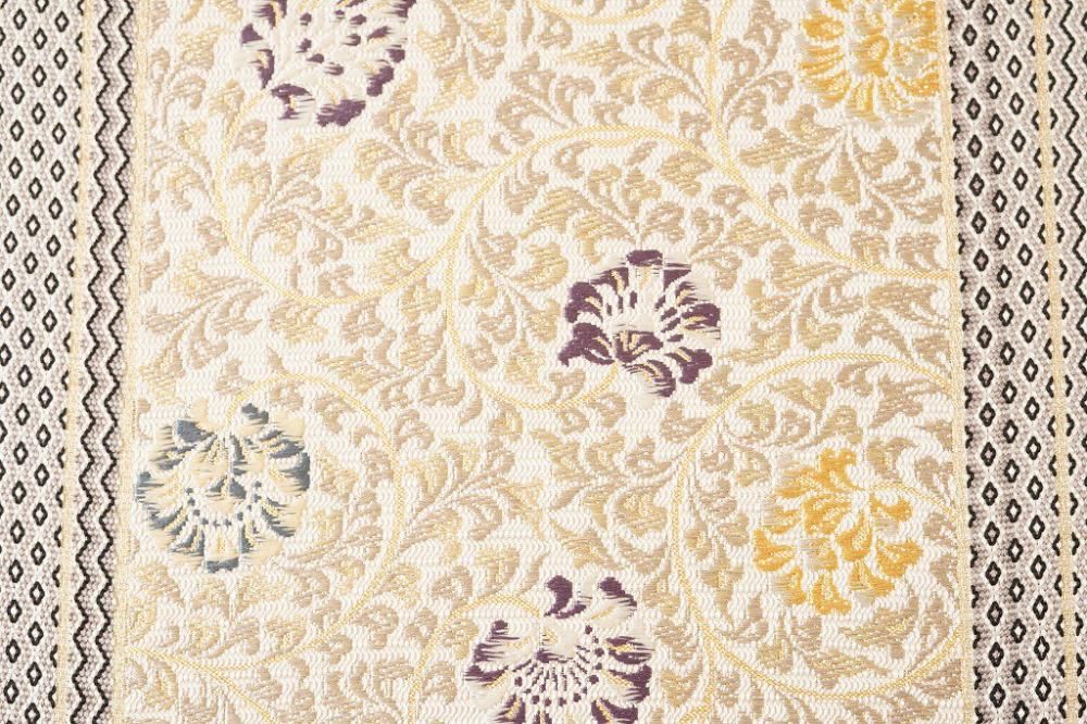 c-48 袋帯 刺繍 変わり生地 ペイズリー 唐花 白