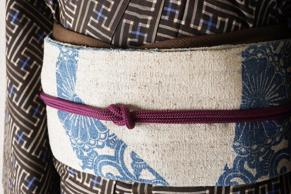 未使用長尺】名古屋帯菊唐草縮緬開き帯丈376cm 帯幅30.5cm