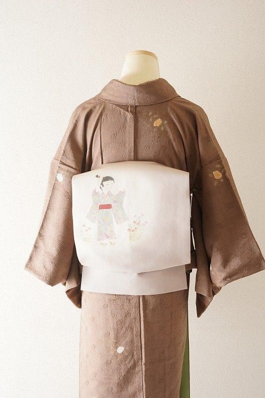 亜麻色に童子柄塩瀬の名古屋帯 - いちりん|暮らしに寄り添う 亜麻色に童子柄塩瀬の名古屋帯 - いちりん|暮らしに寄り添う