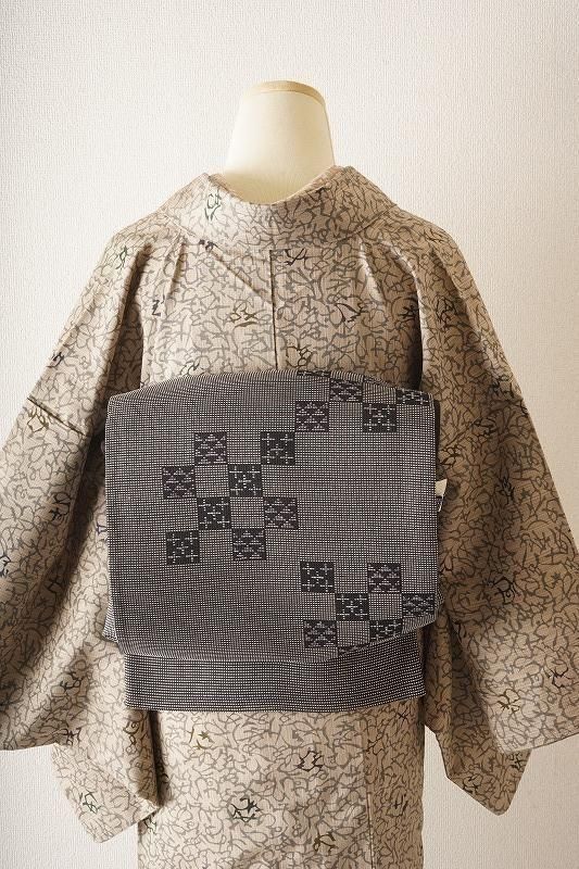 幾何学模様織り出し袋帯　洒落袋帯　アースカラー　グラデーション　d5 幾何学模様織り出し袋帯 洒落袋帯 アースカラー グラデーション