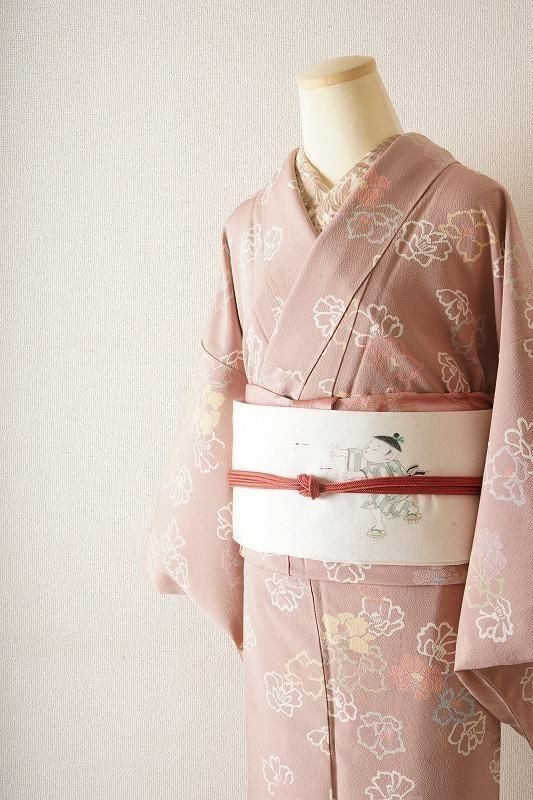 Tall＞ときがら茶色彩り椿のちりめん小紋 - いちりん｜暮らしに