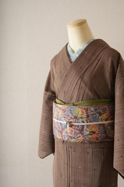 未着用　色無地　単衣　小紋　紬　紋無し　くすみカラー　着物　083a d 未着用 色無地 単衣 小紋 紬 紋無し くすみカラー 着物 083a d
