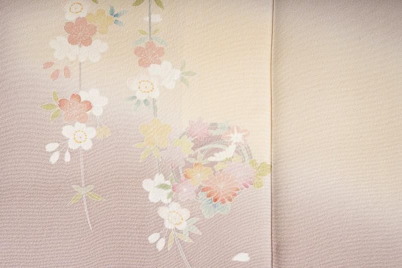銀彩　三日月　桜花模様　花吹雪　付け下げ　着物　083w p 銀彩 三日月 桜花模様 花吹雪 付け下げ 着物 083w pの通販 by