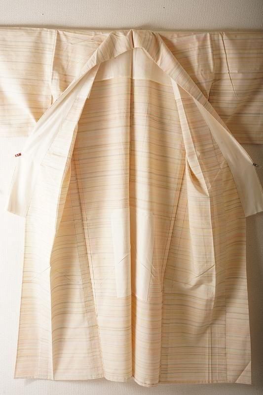 【単衣】鮮やかなオレンジの紬単衣　バチ襟　居敷当て無し 単衣】鮮やかなオレンジの紬単衣 バチ襟 居敷当て無し 単衣】