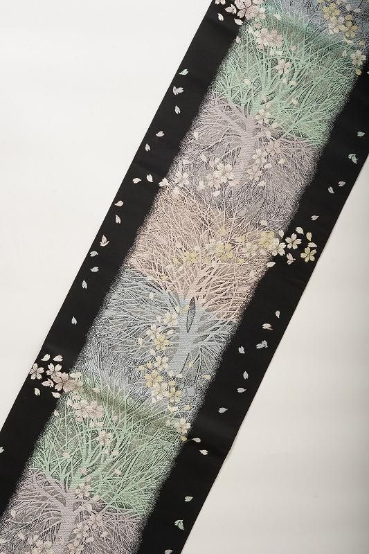 未着用　袋帯　銀通し　桜　桜吹雪　黒地　夜桜　着物　044a d 未着用 袋帯 銀通し 桜 桜吹雪 黒地 夜桜 着物 044a d - メルカリ