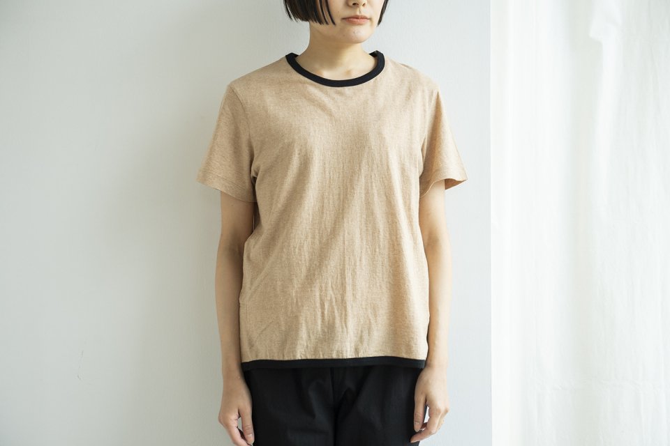 オーガニックワイルドコットン リンガーTシャツ／Brown × Black［size 