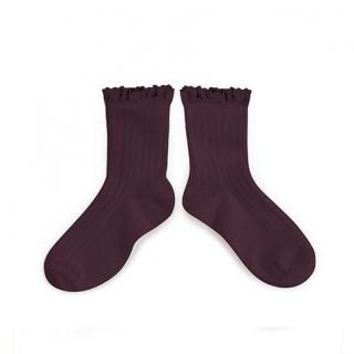 CollegienLili Lace Trim Ankle Socks - Aubergine