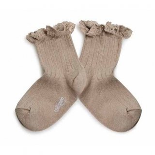 CollegienLili Lace Trim Ankle Socks - Petite Taupe
