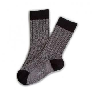 CollegienGrain de Caviar Retro Ribbed Crew Socks - Noir/Blanc