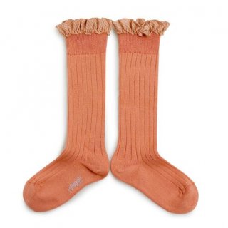 CollegienApolline Gingham Ruffle Knee High Socks - Bois de Rose