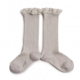 CollegienAdeline Pointelle Merino Wool Knee-high Socks with Merino Lace Trim - Doux Agneaux