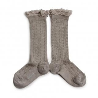 CollegienAdeline Pointelle Merino Wool Knee-high Socks with Merino Lace Trim - Jour de Pluie