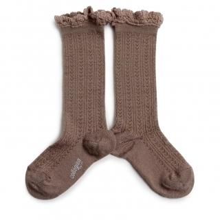 <img class='new_mark_img1' src='https://img.shop-pro.jp/img/new/icons14.gif' style='border:none;display:inline;margin:0px;padding:0px;width:auto;' />CollegienAdeline Pointelle Merino Wool Knee-high Socks with Merino Lace Trim - Praline de Lyon