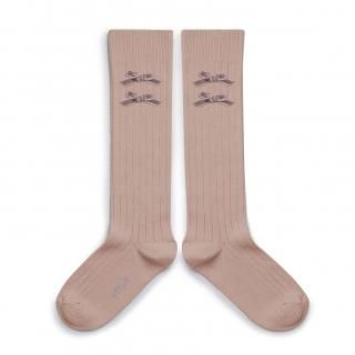 CollegienHortense Ribbed Knee-high Socks with Velvet Bows - Vieux Rose